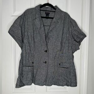 TORRID Gray Short Sleeve Linen Cotton Blend Blazer Jacket Button Closure Size 4